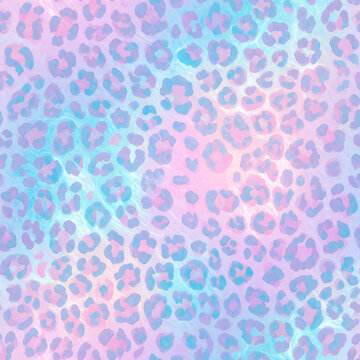 Seamless Neon Watercolor Leopard Print Pattern