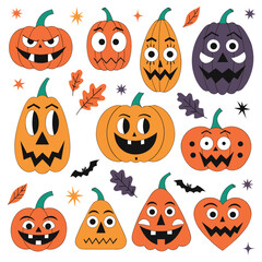 Naklejka premium Set of Halloween pumpkins