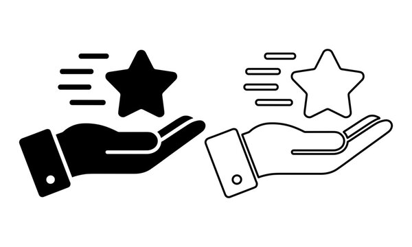Professional vector icons showing a business hand catching a fast star symbol for excellence and premium service achievement.