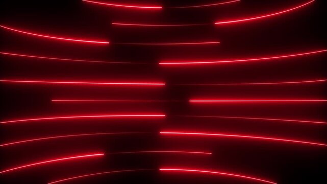Neon lights blinking lines moving animation. Seamless loop animation of glowing neon line. 4k animation Horizontal glowing colorful neon line animation .Neon color line