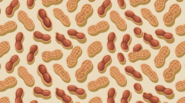 Roasted peanuts arranged in a seamless repeating pattern creating a simple graphic design for commercial backgrounds