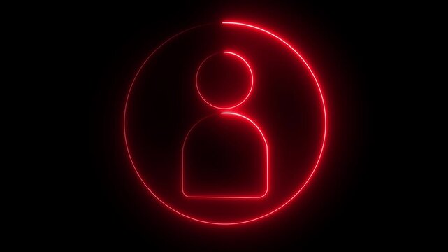 Glowing neon person sign, outline round avatar pictogram in vivid color. neon icon of user in flat style, person icon, user icon illustration. User profile login
