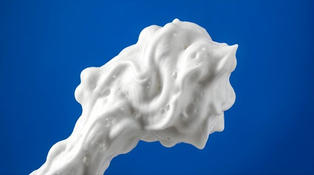 White shaving foam splashing isolated on a bright blue background
