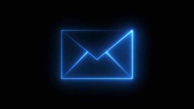 neon blue color message icon animation with black background. motion graphic of glowing neon message icon concept. 4k