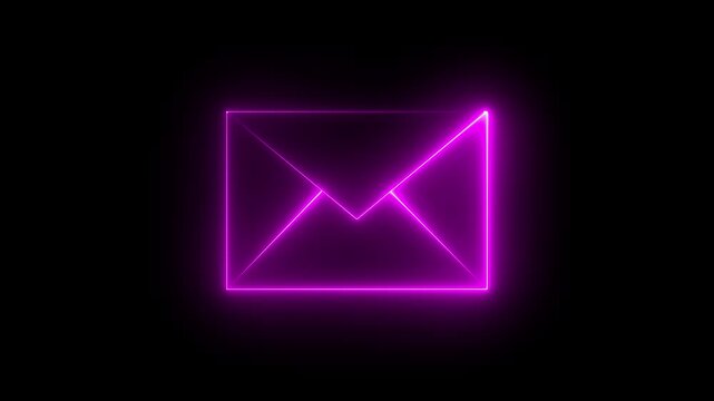 neon blue color message icon animation with black background. motion graphic of glowing neon message icon concept. 4k