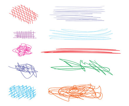 Vibrant colorful scribbles and lines on transparent background