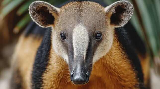 Portrait of a collared anteater with distinct facial markings and rich coloration, showcasing the unique features of this elusive mammal