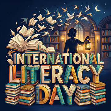 International Literacy Day: Books, Knowledge, Education, Learning, Reading, Wisdom, Birds, Bookshelf