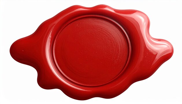 Glossy Blank Red Wax Stamp Seal Isolated on Plain White Background Symbolizing Official Approval, Authenticity, Traditional Authority, and Security Guarantee
