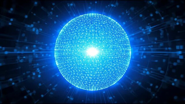 Digital Network Sphere with Radiant Blue Light and Glowing Cyberspace Connections