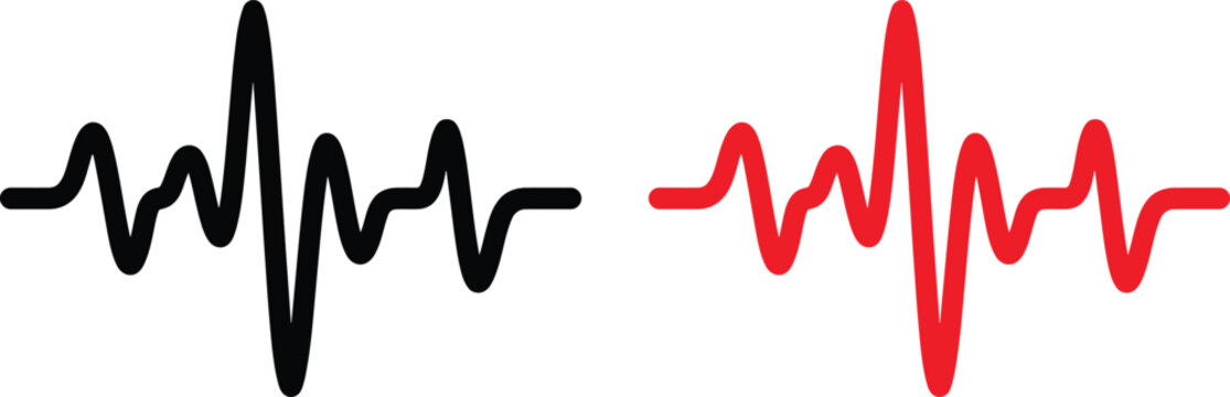 Black and red heart beat pulse vector