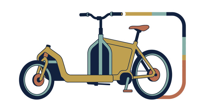 Flat illustration of a cargo bicycle with a wooden storage box