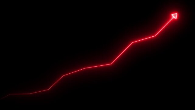 Neon Business chart icon isolated . business chart growth concept black background 4k.Zigzag up right arrow
