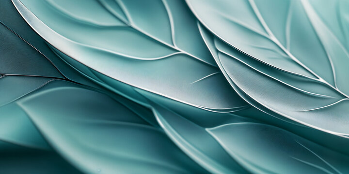 Abstract teal leaves background, glossy green foliage pattern illustration. Elegant shiny botanical texture close-up with copy space.