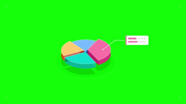 Animated isometric pie charts grid on green screen