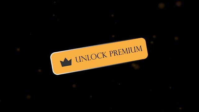 Gold membership premium unlock button elements with sparkling particles. 4k