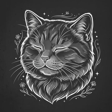 Peaceful sleeping cat illustration.