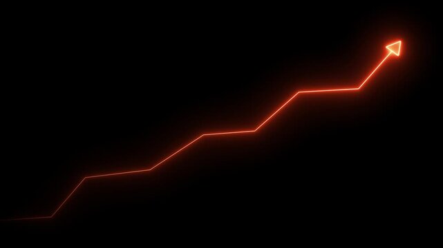 Neon Business chart icon isolated . business chart growth concept black background right arrow icon. 4k video