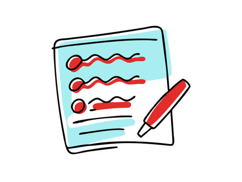 A checklist with three items, two of which are marked with red wavy lines and one item marked with a red dash. The checklist has three lines at the bottom which are not filled in.