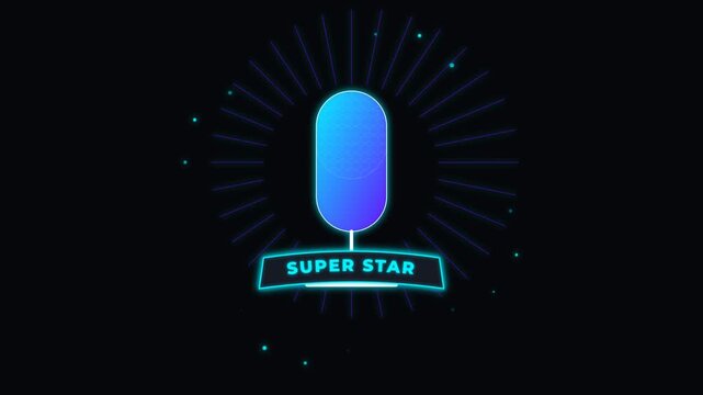 A stylized microphone with a star emblem radiates dynamic lines, with the banner "SUPER STAR" below, all set against a vibrant green screen background. Perfect for standout designs!