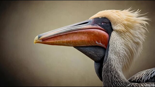 Pelican Portrait Bird Wildlife Plumage Beak Profile with Textured Feather Detail and Expressive Gaze