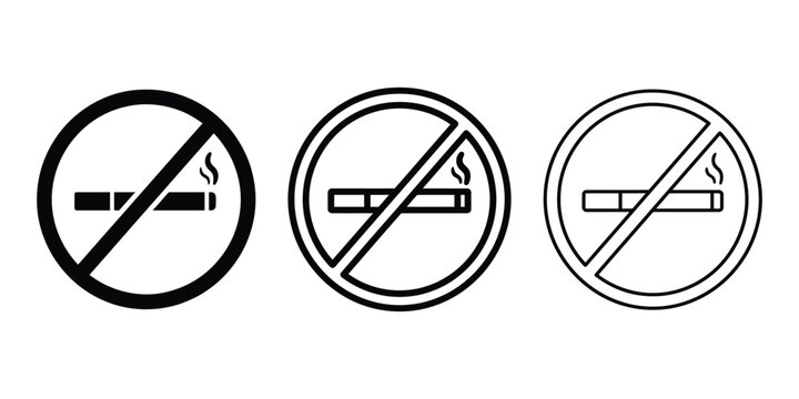 No Smoking Sign icon line art vector, bold outline and silhouette design