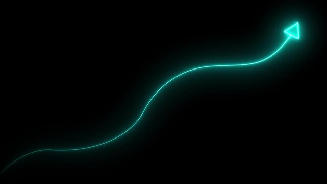 Neon Business chart icon isolated . business chart growth concept black background. Zigzag up right arrow