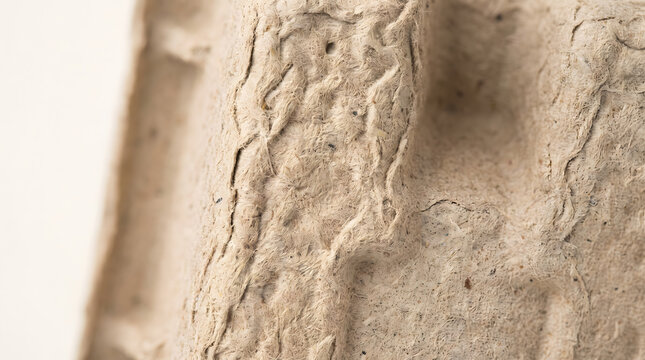 Macro photography of molded pulp recycled paper texture for sustainable eco-friendly packaging