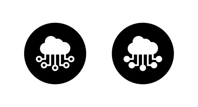 Cloud network icon in black circle. Digital connectivity symbol. Data connection sign