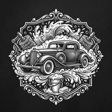 Vintage Car Wash Illustration.