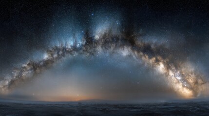 Fototapeta premium Milky way galaxy arching across a dark horizon during a clear night