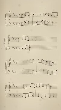 Handwritten sheet music manuscript, ink notes appearing on vintage paper, vertical seamless loop