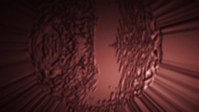 Red liquid metaballs drift through dark cinematic grain, with organic noise terrain and graphic poster contrast in a seamless loop.
