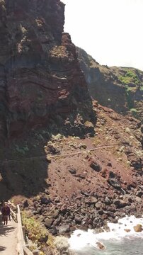 Cliffside Path and Volcanic Coastline at Playa de Nogales in La Palma