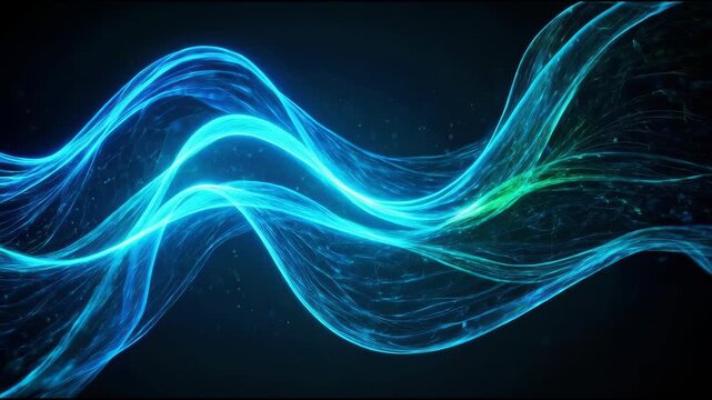 Abstract Blue Green Light Wave Flowing Through Dark Space With Luminous Energy Background