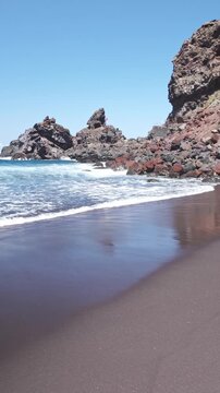 Atlantic Ocean Waves and Black Sand Shore at Playa de Nogales, La Palma