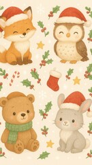 Naklejka premium Cute festive animal illustration mobile wallpaper