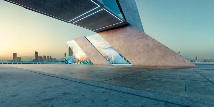 3d rendering futuristic concrete architecture building modern city skyline