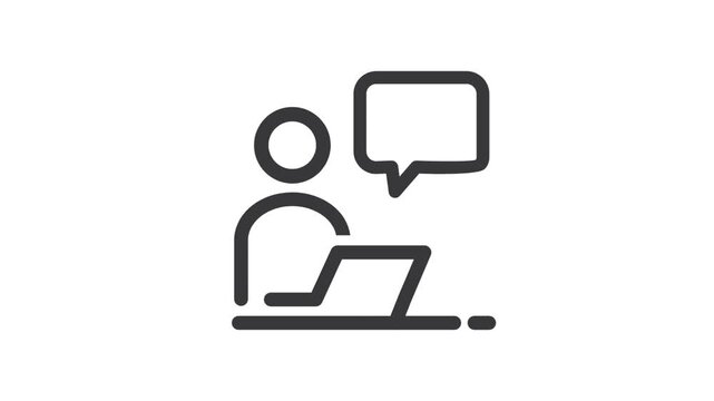 A man on a computer and a speech bubble, vector.