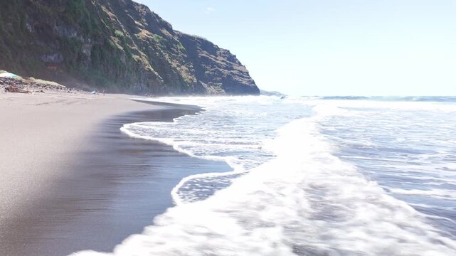 Black Sand Beach Shoreline and Waves at Playa de Nogales, La Palma