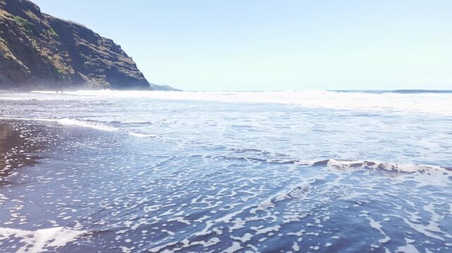 Atlantic Ocean Surf Washing Over Black Sand at Playa de Nogales, La Palma