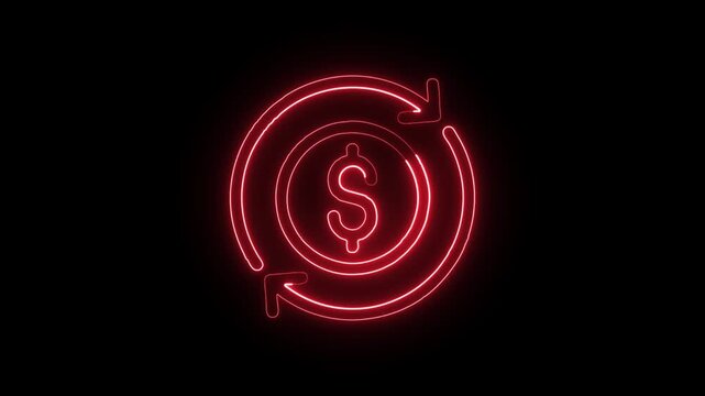 Money Recycle Icon Animation with Glowing Lines on Black Background