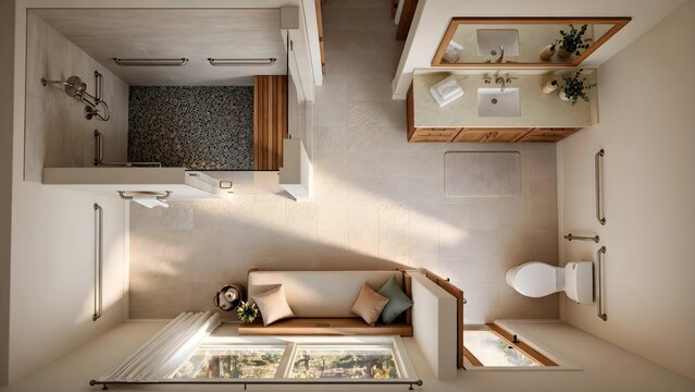 Accessible residential interior concept with stair lift for aging in place living