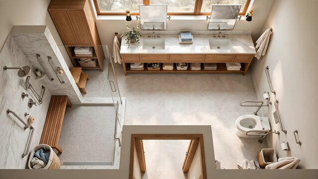 Spacious accessible bathroom design for multi generational residential living