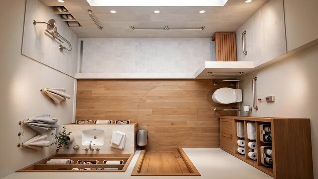 Accessible bathroom concept for assisted living and universal residential design