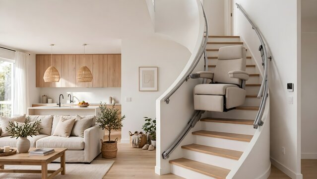 Modern home accessibility technology with stair lift solution in contemporary interior