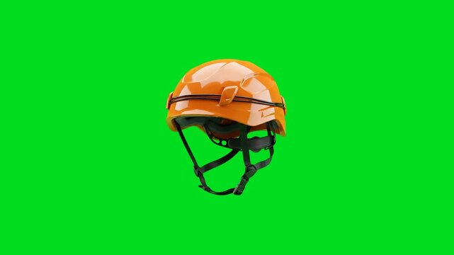 A bright orange industrial safety helmet isolated on a vivid green background