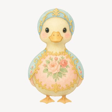 Charming duckling in vintage attire.