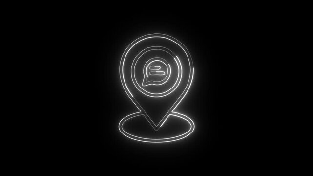 Chat Map Marker Icon Animation with Glowing Lines on Black Background