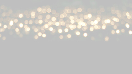 Glowing white bokeh lights on transparent background. Festive Christmas illuminated garland overlay. Defocused fairy lights banner with copy space © Mariia
